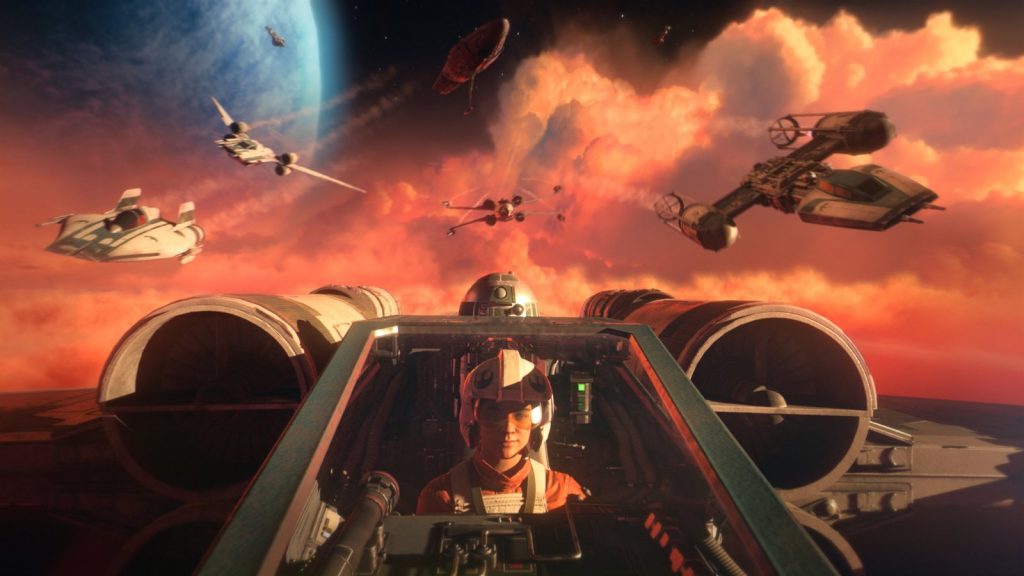 Screenshot of starfighter combat in Star Wars: Squadrons