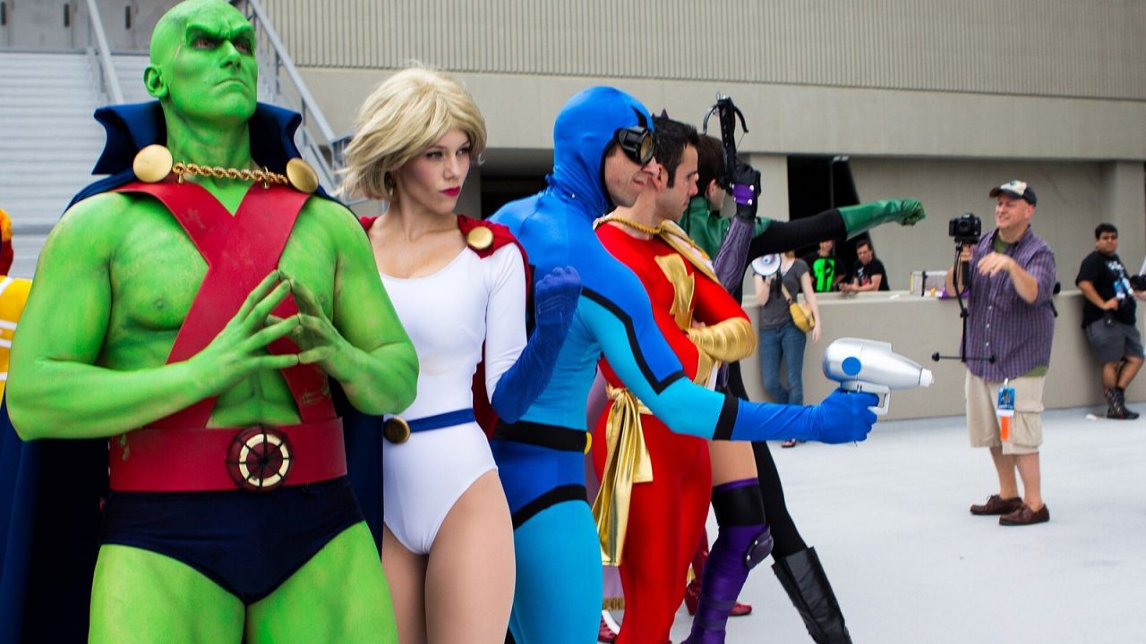Cosplayers dressed as Justice League heroes at Dragon Con 2013