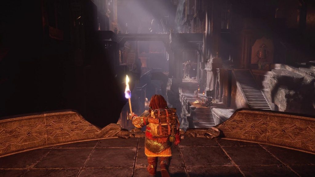 Screenshot from The Lord of the Rings: Return to Moria showing dwarves in the mines