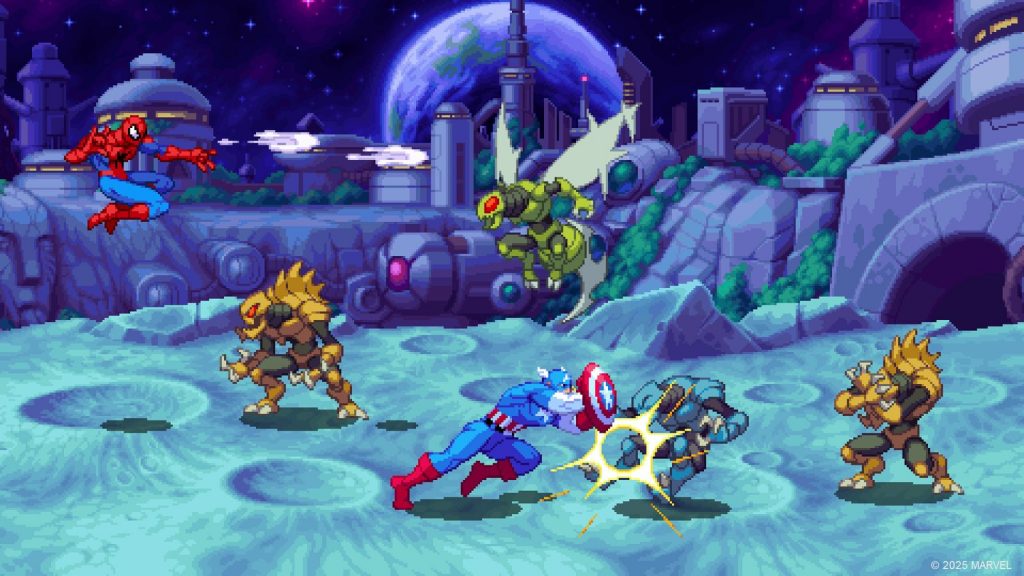 Screenshot from Marvel Cosmic Invasion, a side-scrolling Marvel brawler