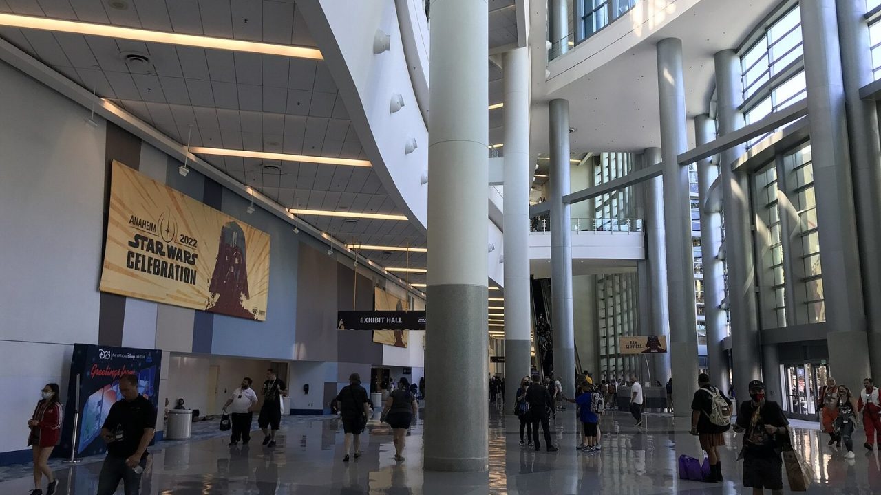 Crowded main lobby of the Anaheim Convention Center on the first day of Star Wars Celebration 2022