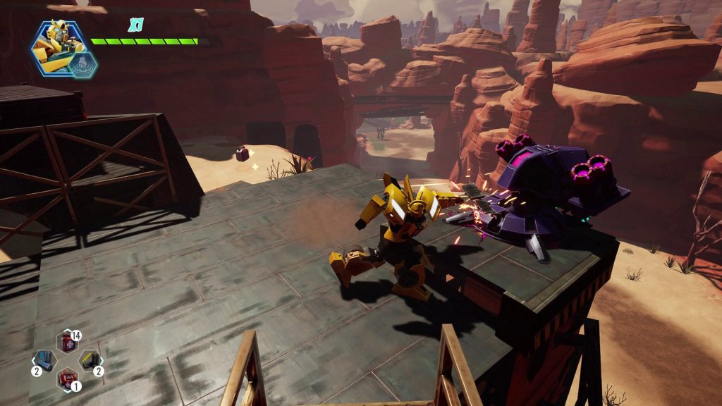 Screenshot from Transformers: EarthSpark – Expedition showing robot combat